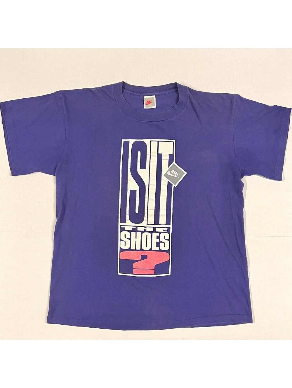 Vintage Nike T Shirt Is It The Shoes ? Sz L Indigo/Violet Purple Color Pink USA
